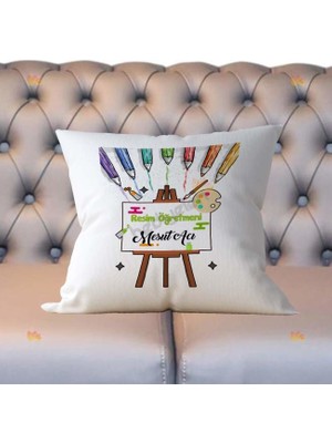 Hediyelen Resim Öğretmenine Hediye Boya Tasarım Yastık