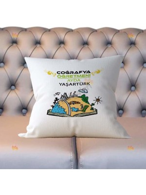 Hediyelen Coğrafya Öğretmeni Yeşil Tasarım Yastık