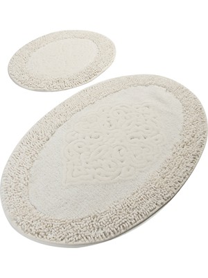 Chilai Home Piante Oval Cotton Ekru 2'li Set Pamuklu Banyo Paspas Seti Tpmk