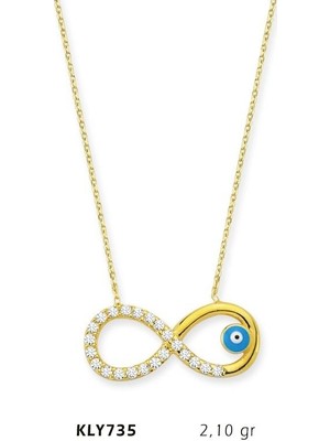 Harem Altın 14 Ayar Altın Nazar Boncuklu Sonsuzluk Kolye Kly735