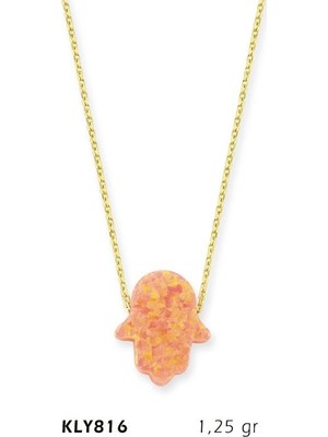 Harem Altın 14 Ayar Altın Pembe Opal Taşlı Fatma Eli Kolye Kly816