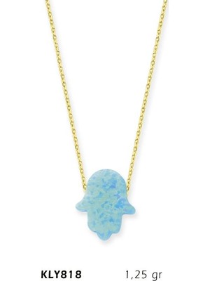 Harem Altın 14 Ayar Altın Mavi Opal Taşlı Fatma Eli Kolye Kly818