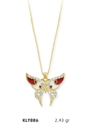Harem Altın 14 Ayar Kırmızı Kelebek Kolye Kly886