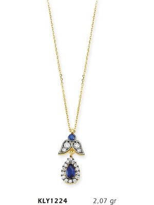 Harem Altın 14 Ayar Altın Mavi Tektaş Damla Kolye Kly1224