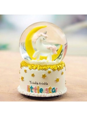 Şirin Hediye Unicorn Temalı Işıklı Püskürtmeli Kar Küresi ve Müzik Kutusu