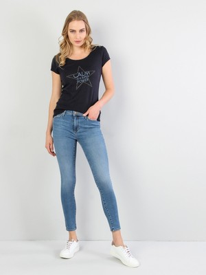 Colins 759 LARA Orta Bel Dar Paça Super Slim Fit Mavi Kadın Jean Pantolon