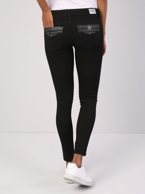 Colins 757 SALLY Süper Düşük Bel Dar Paça Super Slim Fit Siyah Kadın Jean Pantolon