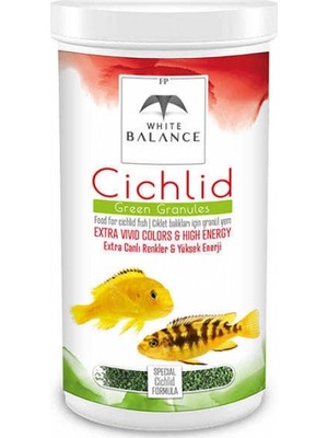 White Balance Cichlid Green Granules Bitkisel Ciklet Balık Yemi 1000ml