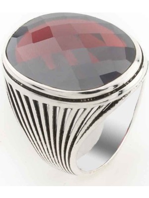 Takıhan  925 ayar Gümüş Kırmızı Taşlı Gümüş Erkek Yüzük Model 7