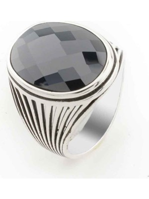 Takıhan  Siyah Zirkon Taşlı Gümüş Erkek Yüzük Model 3