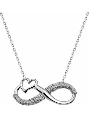Nereze 925 Ayar Gümüş Kalpli Sonsuzluk Kolye