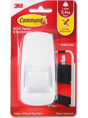 3M Command 3 Kg Jumbo 17004 Askı 1 Adet Güçlü Yapışkan ile Civi ve Matkap Kullanımına Gerek Yok