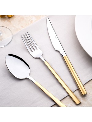 Nehir Dalyan 24 Ayar Sade Altın Kaplama 89 Parça Deri Kutulu Çatal Kaşık Bıçak Takımı