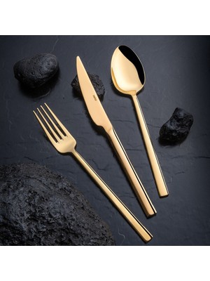 Nehir Dalyan 24 Ayar Tam Sade Altın Kaplama 89 Parça Deri Kutulu Çatal Kaşık Bıçak Takımı