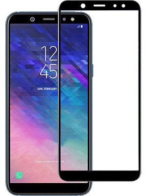 Microcase Samsung Galaxy A6 Plus Tam Kaplayan Çerçeveli Tempered Ekran Koruyucu  - Siyah
