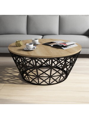 Variant Stil Metal Ferforje Orta Sehpa - Meşe