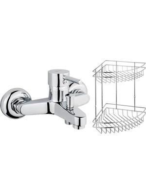 Tema Tulip Banyo Bataryası 61091+Metal Süngerlik 2'Li Köşe Raf 2'Li Set