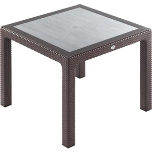 Rattan Camlı Masa 90x90 Kahve