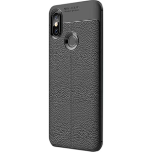 Case Street Xiaomi Mi A2 Lite Kılıf Niss Silikon Deri Görünümlü Lüx Dizayn Siyah