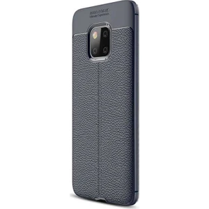 Case Street Huawei Mate 20 Pro Kılıf Niss Silikon Deri Görünümlü+Nano Glass Lacivert