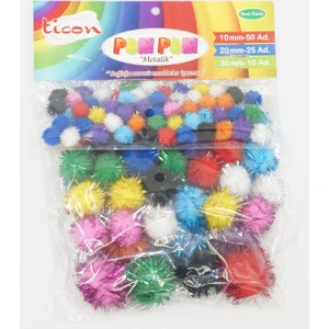 Ticon Pompom (10 20 30Mm) Karışık Paket Metalik Renkler