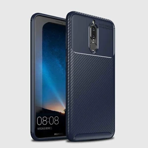 Case 4U Huawei Mate 10 Lite Kılıf Rugged Armor Karbon Desenli Lüx Negro Silikon Arka Kapak Lacivert