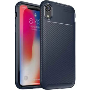 Case 4U Apple iPhone XR Kılıf Rugged Armor Karbon Desenli Lüx Negro Silikon Arka Kapak Lacivert