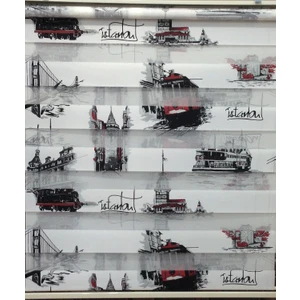 Siyah-Kırmızı İstanbul Desenli Zebra Perde