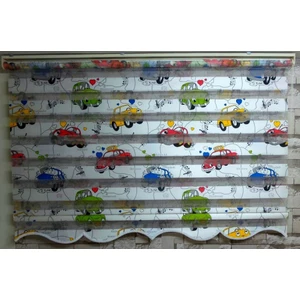 Zebraevim Araba Desenli Çocuk Odası Zebra Perde Etek Dilimli