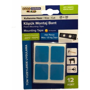 Bm Köpük Çift Taraflı Bant Montaj Bandı 12' Li Dikdörtgen