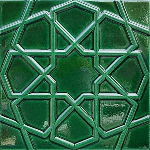 Armada Çini 20x20 Cm Rölyefli Yeşil Selçuklu Yıldızı Deseni Çini Karo