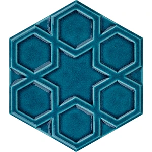 Armada Çini 15x17 Cm Rölyefli Yıldız Turkuaz Altıgen Seramik
