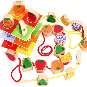 Ahşap Boncuk Dizme Eşleme Ve Denge Kulesi 60 Parça - Fruit Piles Tower 60 Pcs