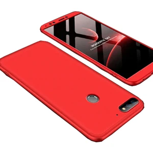 Huawei Y7 2018 Kılıf 3 Parça 360 Soft Hard Koruma Kırmızı - AYS90