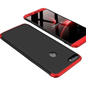 Huawei Y7 2018 Kılıf 3 Parça 360 Soft Hard Koruma Siyah - Kırmızı - AYS90