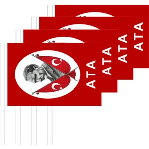 100 Adet Sopalı Atatürklü Türk Bayrağı Çubuklu El Kağıdı 23 Nisan