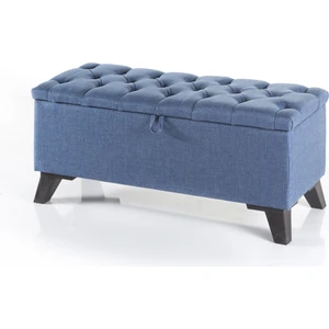 Armi Puf Mavi Keten Kapitoneli Sandıklı Puf Amortisörlü