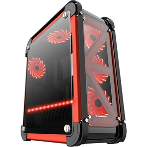 Castle Siyah/Kırmızı 4in1 Kart Okuyucu + Led Şeritli Temper Glass Çelik Gövdeli Oyuncu Kasa