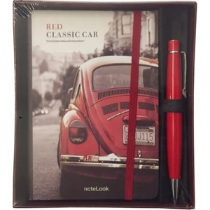 Red Classic Car Çizgili A6 Defter + 62 Tükenmez Kalem