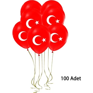 100lü 12inç Bayrak Baskılı Balon Kırmızı