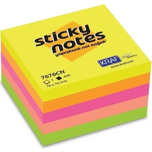 7676CN Yapışkanlı Küp Not Kağıdı 76 mm x 76mm 5 Neon 400 Yaprak
