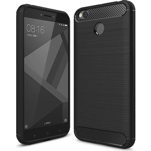 Xiaomi Redmi 4X Kılıf Karbon Fiber Room Silikon Kapak Kılıf + Cam Siyah