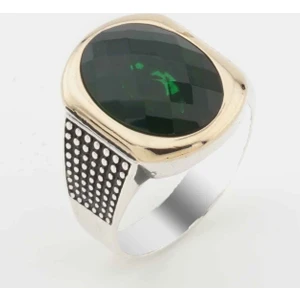 Takıhan  925 Ayar Gümüş Yeşil Zirkon Taşlı Erkek Yüzük Model 5