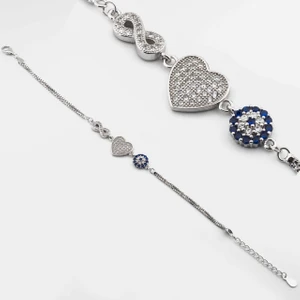 Takıhan  925 Ayar Gümüş Nazar Boncuklu Kalp Sonsuzluk Bayan Bileklik