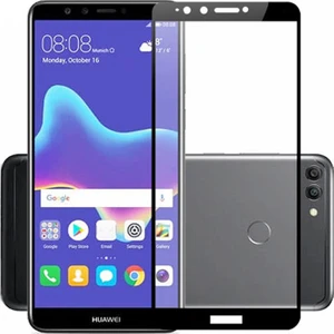 Huawei Y9 2018 Tam Kaplayan Çerçeveli Tempered Ekran Koruyucu  - Siyah