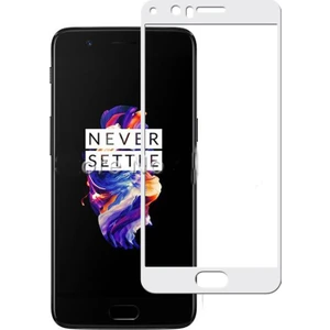 OnePlus 5 Tam Kaplayan Çerçeveli Tempered Ekran Koruyucu  - Beyaz