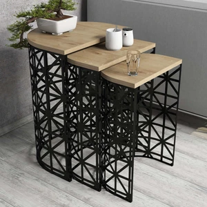 Variant Stil Metal Ferforje 3lü Zigon Sehpa - Meşe