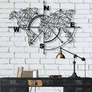 Geometrik Dünya Haritası Metal Tablo