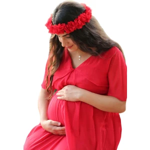 Moda Labio Babyshower Melek Kol Kırmızı Hamile Elbisesi