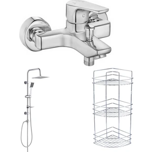 Eca Niobe Banyo Bataryası 482+Tema Quadro Tepe Duş Set+3 Köşe Raf